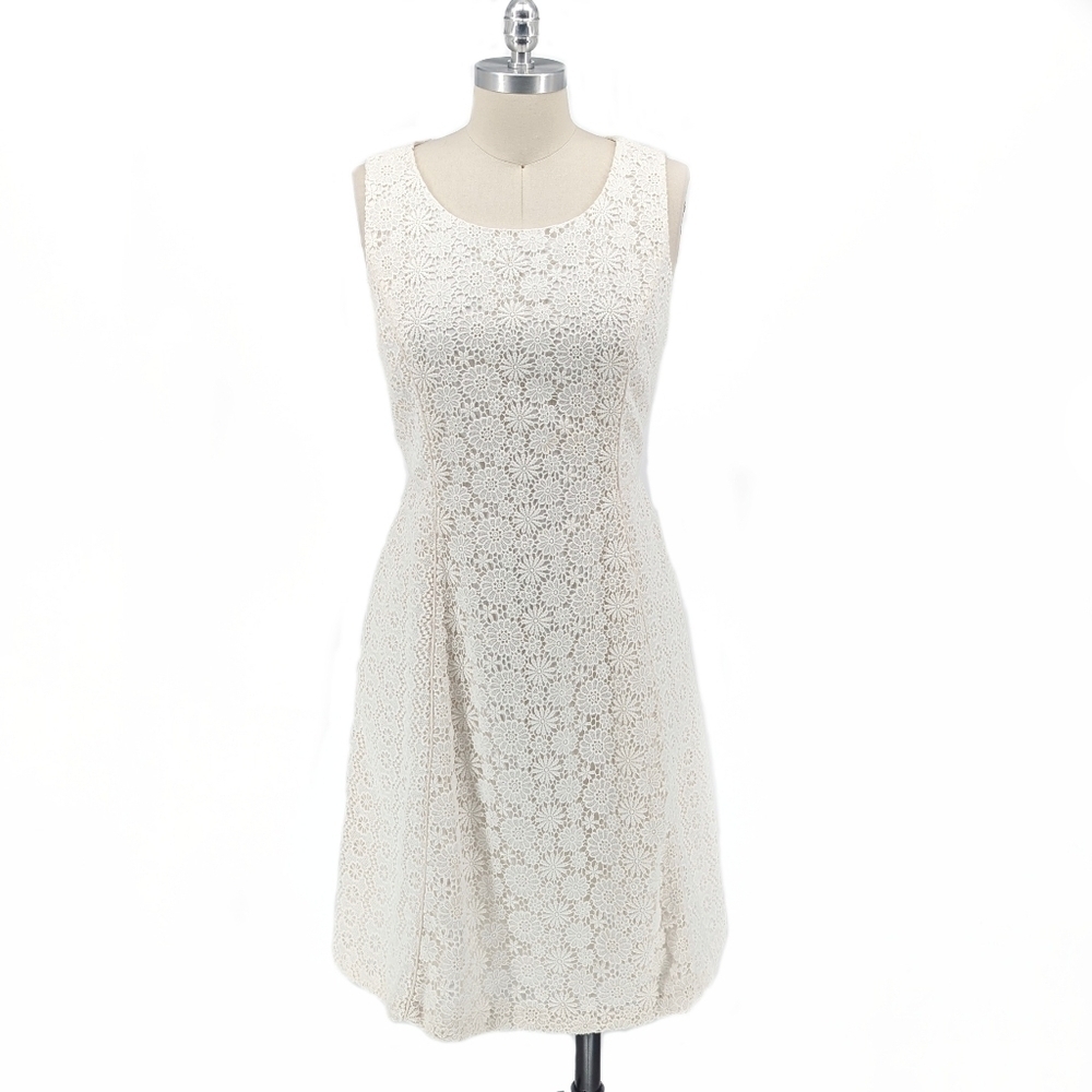 Talbots Floral Lace Crochet Sheath Dress White 8 preppy cottagecore coastal